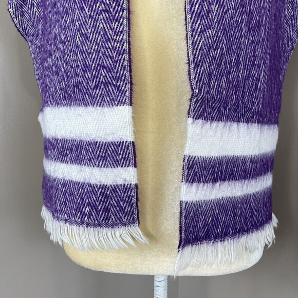 Women Cashmere Scarf Rectangular Stripes Purple 54” x 10” - Picture 2 of 7